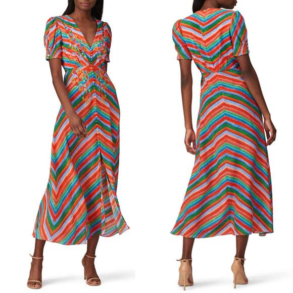 SALONI Striped Lea Dress - Size 2 - Picture 2 of 7